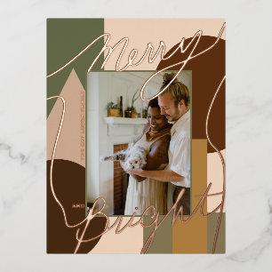 Modern Holiday Merry Bright Earth Töne Foto Geo Folien Feiertagspostkarte