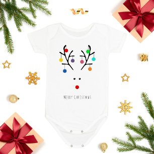 Modern Holiday Whimsical Reindeer Christmas Baby Strampler