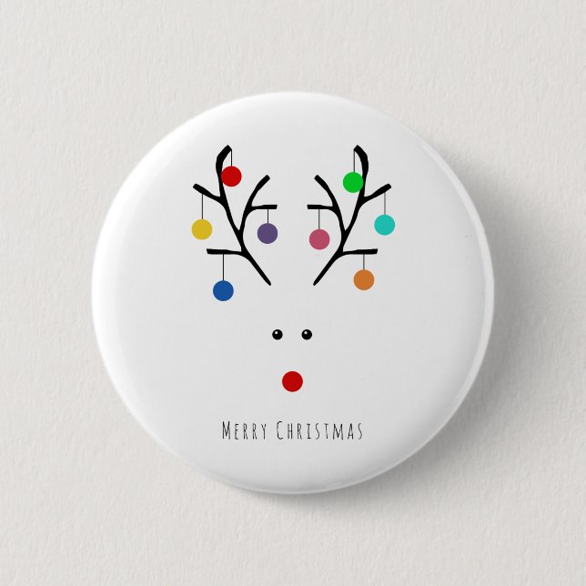 Modern Holiday Whimsical Reindeer Christmas  Button (Vorderseite)
