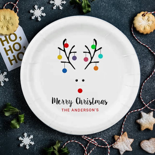 Modern Holiday Whimsical Reindeer Christmas Pappteller (Von Creator hochgeladen)