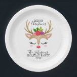 Modern Holiday Whimsical Reindeer Christmas Pappteller<br><div class="desc">Ein niedliches Rentier-Gesicht mit Blume schmückt diese Teller aus Urlaubspapier. Niedlich und festlich,  um Ihren Tisch in dieser Weihnachtszeit zu dekorieren. Entworfen für Sie von BlackBerry Boulevard.</div>