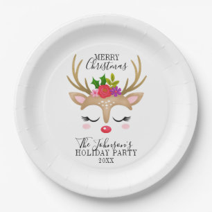 Modern Holiday Whimsical Reindeer Christmas Pappteller