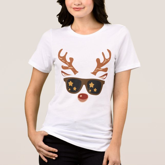 Modern Holiday Whimsical Reindeer Christmas Tri-Blend Shirt (Vorderseite)