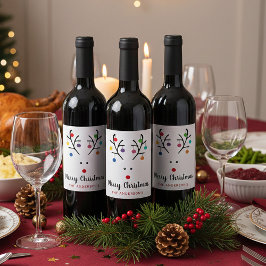 Modern Holiday Whimsical Reindeer Christmas Weinetikett