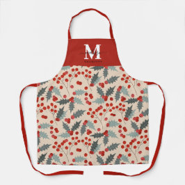Modern Holly Berry Christmas Botanical Monogram Schürze