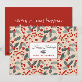 Modern Holly Berry Christmas Botanisches Muster Feiertagskarte