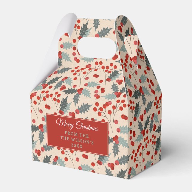Modern Holly Berry Christmas Botanisches Muster Geschenkschachtel (Vorderseite)