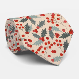 Modern Holly Berry Christmas Botanisches Muster Krawatte