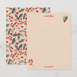 Modern Holly Berry Christmas Botanisches Muster Mitteilungskarte