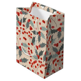 Modern Holly Berry Christmas Botanisches Muster Mittlere Geschenktüte