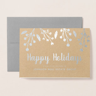 Modern Holly Berry & Foliage   Holiday Greetings Folienkarte