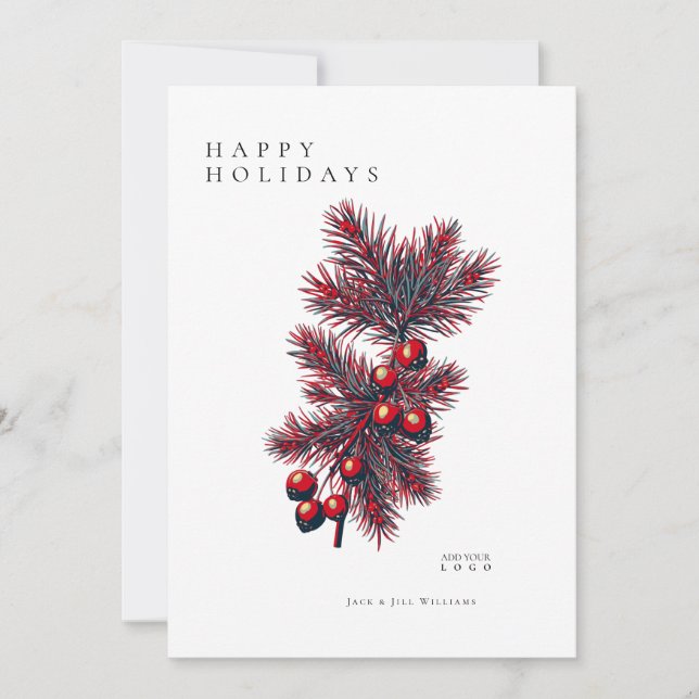Modern Holly Berry Hope Poster Corporate Christmas Dankeskarte (Vorderseite)