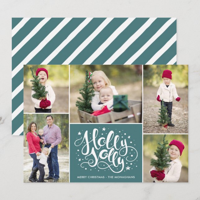 Modern Holly Jolly Foto Collage Weihnachten Aquama (Vorne/Hinten)