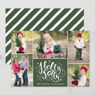 Modern Holly Jolly Foto Collage Weihnachtsgrün Feiertagskarte