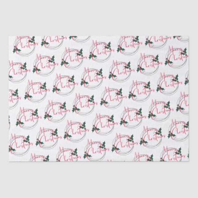 Modern Holly Wreath frohe Weihnachten Seidenpapier (Vorderseite)