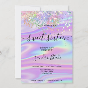 Modern Holograph Girly Trendy Sweet 16 Einladung