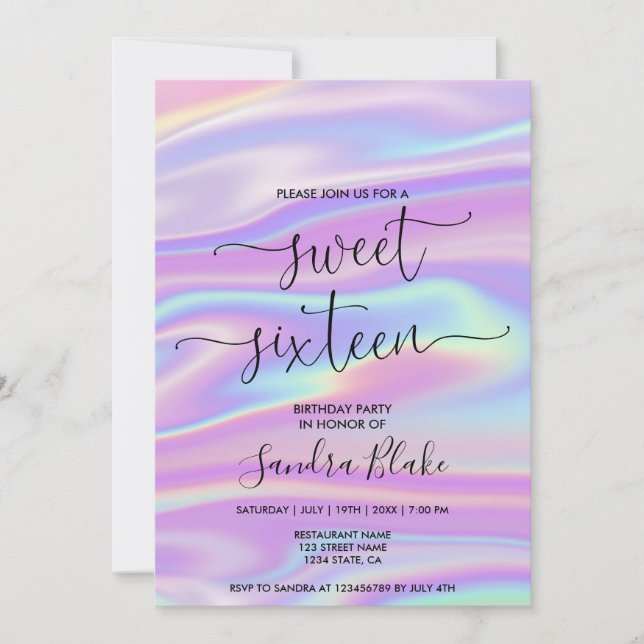 Modern Holograph Girly Trendy Sweet 16 Einladung (Vorderseite)