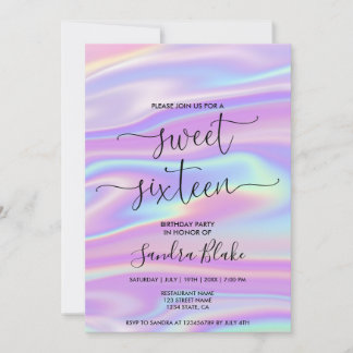 Modern Holograph Girly Trendy Sweet 16 Einladung