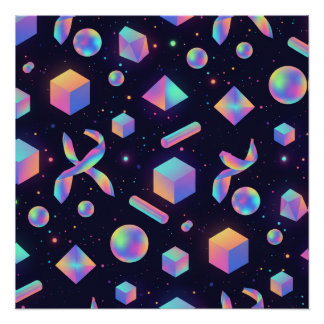 Modern Holographic 3D Geometric Art Poster