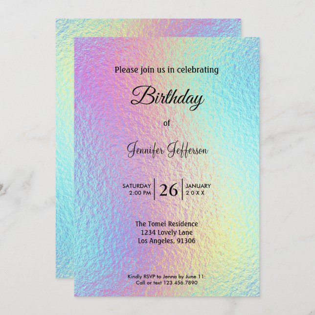 Modern holographic Birthday invitation Einladung (Vorne/Hinten)