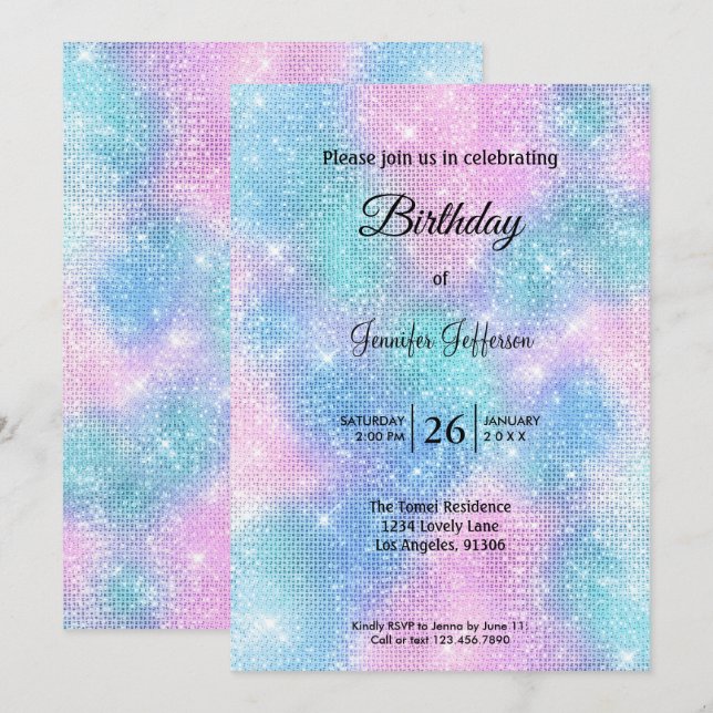 Modern holographic Birthday invitation Einladung (Vorne/Hinten)