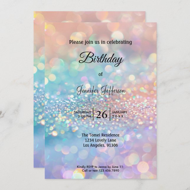 Modern holographic Birthday invitation Einladung (Vorne/Hinten)