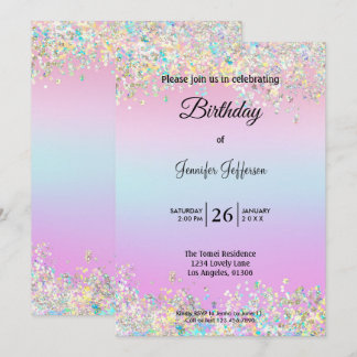 Modern holographic Birthday invitation Einladung