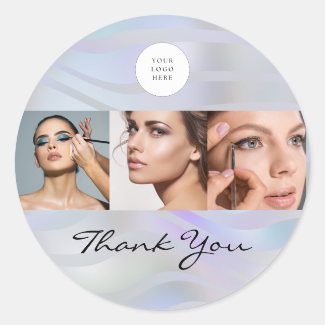 Modern Holographic Black Script Logo Photo Runder Aufkleber (Vorderseite)