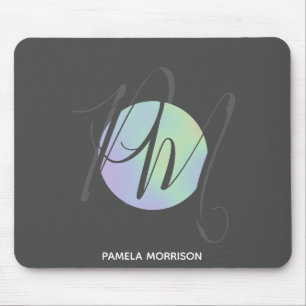 Modern Holographic Circle Monogram - Mousepad
