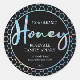 Modern Holographic Honeycomb Honey Apiary Label Runder Aufkleber