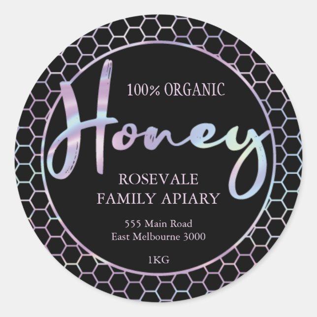 Modern Holographic Honeycomb Honey Apiary Label Runder Aufkleber (Vorderseite)