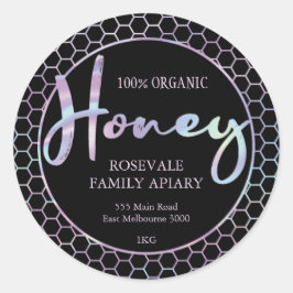 Modern Holographic Honeycomb Honey Apiary Label Runder Aufkleber