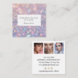 Modern Holographic Makeup Artist Rainbow Glitter Quadratische Visitenkarte