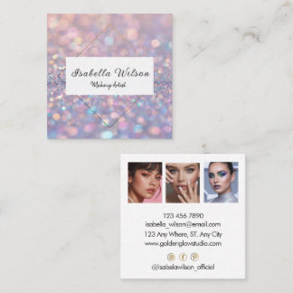 Modern Holographic Makeup Artist Rainbow Gold Quadratische Visitenkarte