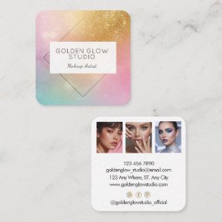 Modern Holographic Makeup Artist Rainbow Gold Quadratische Visitenkarte