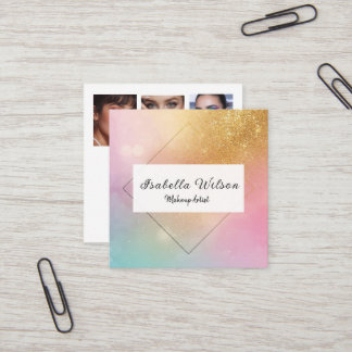 Modern Holographic Makeup Artist Rainbow Gold Quadratische Visitenkarte