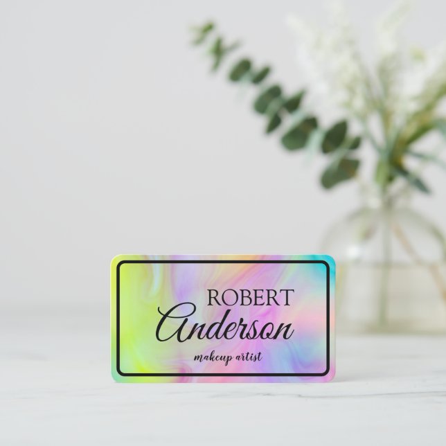 Modern holographic makeup artist unicorn rainbow visitenkarte (Stehend Vorderseite)