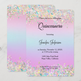 Modern holographic Quinceanera Invitation Einladung