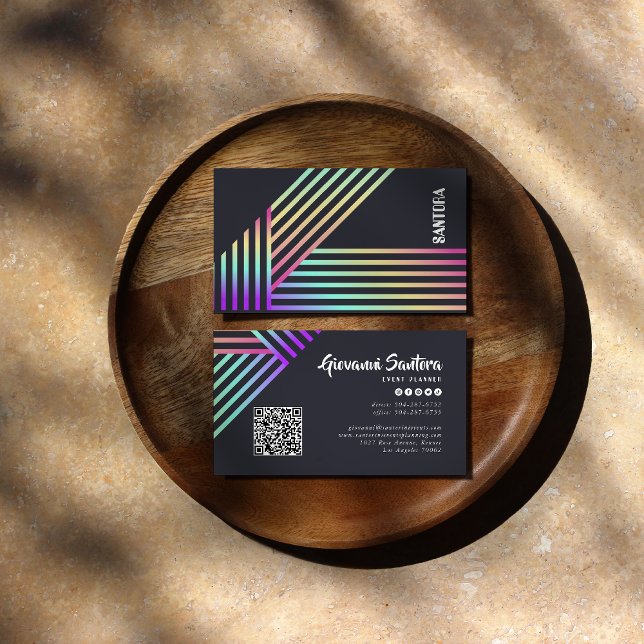 Modern Holographic Stripe QR Business Card Visitenkarte (Von Creator hochgeladen)