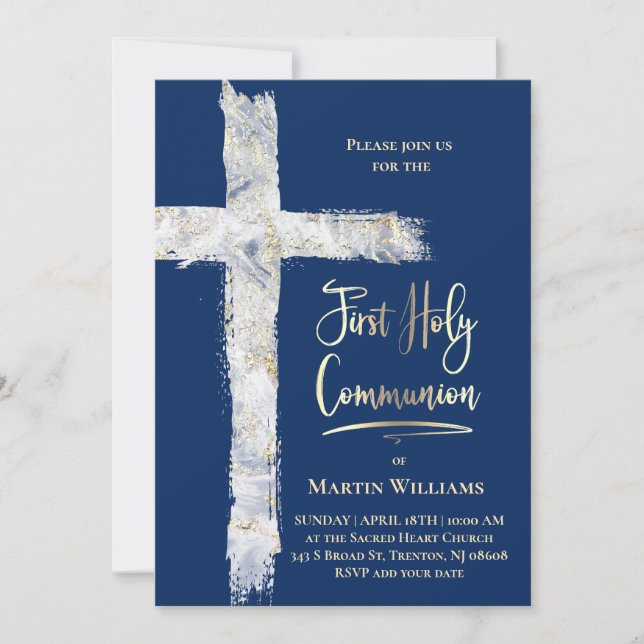 modern Holy cross on blue | First Communion Einladung (Vorderseite)