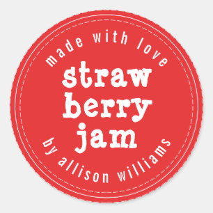 Modern Homemade Strawberry Jam Bright Red Runder Aufkleber