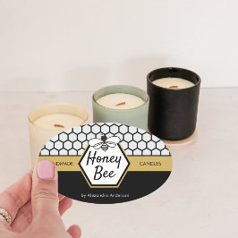 Modern Honey Bee Apiary Honeycomb Black Yellow Ovaler Aufkleber