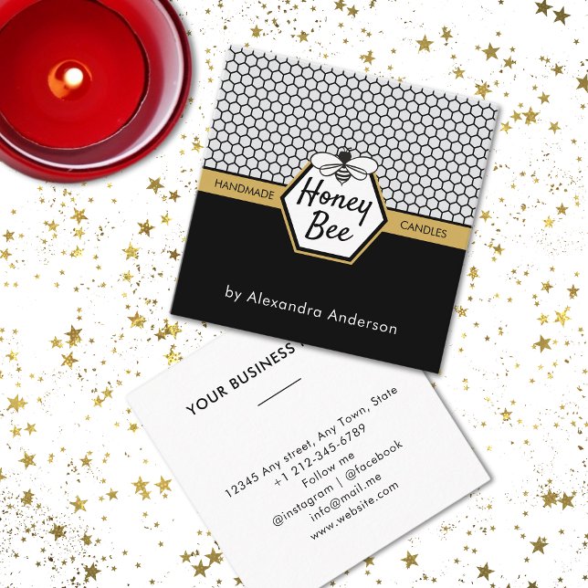 Modern Honey Bee Apiary Honeycomb Black Yellow Quadratische Visitenkarte (Modern Honey Bee Apiary Honeycomb Black Yellow Square Business Card)