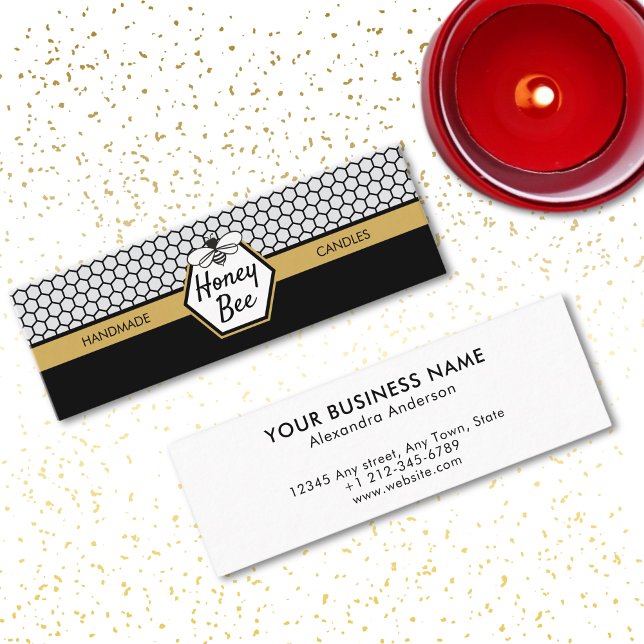 Modern Honey Bee Candle Honeycomb Mini Visitenkarte (Elegant Honey Bee Apiary Honeycomb Black Yellow Mini Business Card)