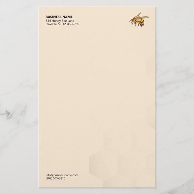 Modern Honey Bee Icon Honeycomb Watermark Briefpapier (Vorderseite)