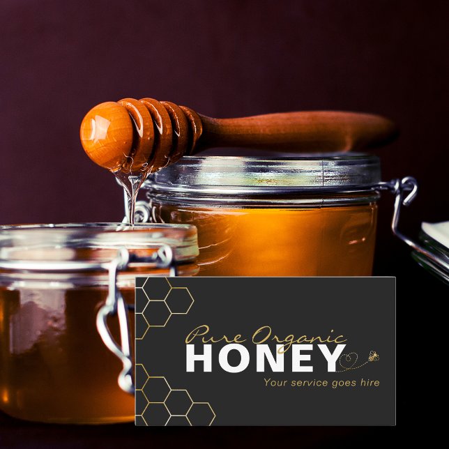 Modern Honey Bees Gold Honeycomb Black Visitenkarte (Modern Honey Bees Gold Honeycomb Black Business Card)