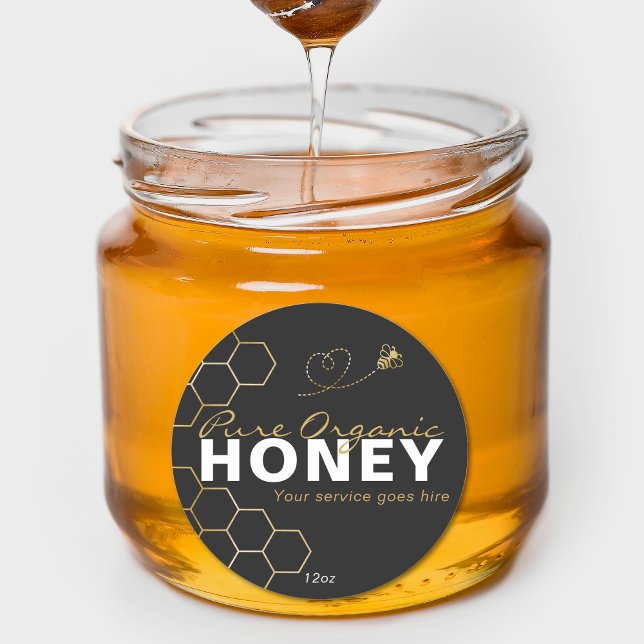 Modern Honey Gold Bees Honeycomb Black Runder Aufkleber (Modern Honey Gold Bees Honeycomb Black Classic Round Sticker)