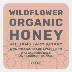 Modern Honey Jar Label Honeybee Apiary Dusty Pink Quadratischer Aufkleber