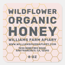 Modern Honey Jar Label Honeybee Apiary Pink Quadratischer Aufkleber