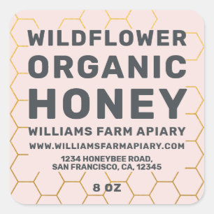 Modern Honey Jar Label Honeybee Apiary Pink Quadratischer Aufkleber